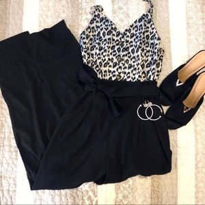 Snow Leopard Print/ Black Trouser Jumpsuit